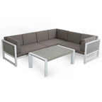 Roma Range Right Hand Corner Sofa Set in white Aluminium Frame with Grey Cushions