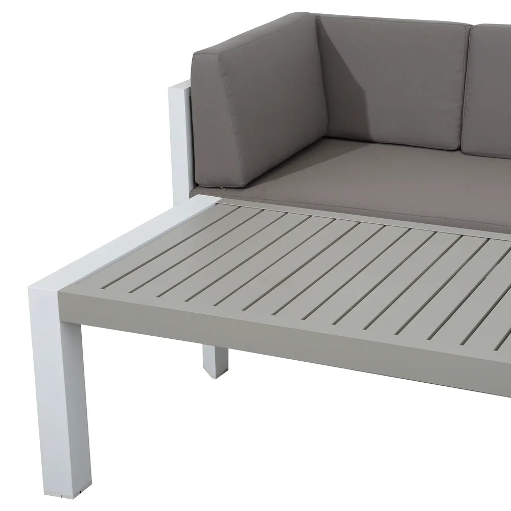 Roma Range Right Hand Corner Sofa Set in white Aluminium Frame with Grey Cushions