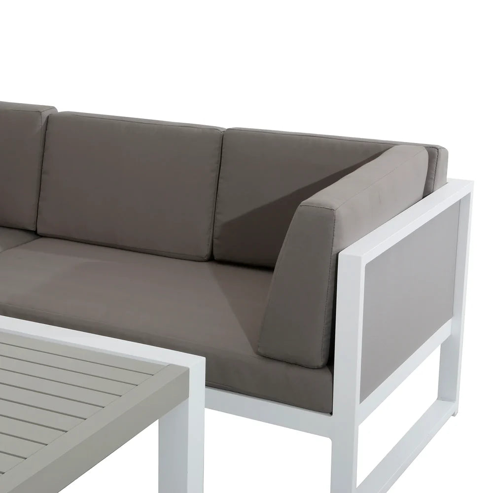 Roma Range Right Hand Corner Sofa Set in white Aluminium Frame with Grey Cushions