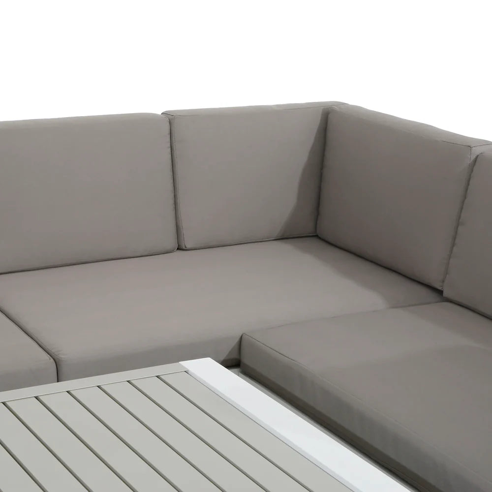 Roma Range Right Hand Corner Sofa Set in white Aluminium Frame with Grey Cushions