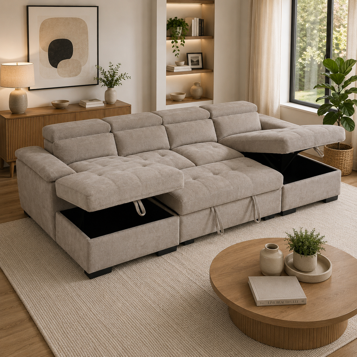 Alaya Sofabed Beige U Shape Corner