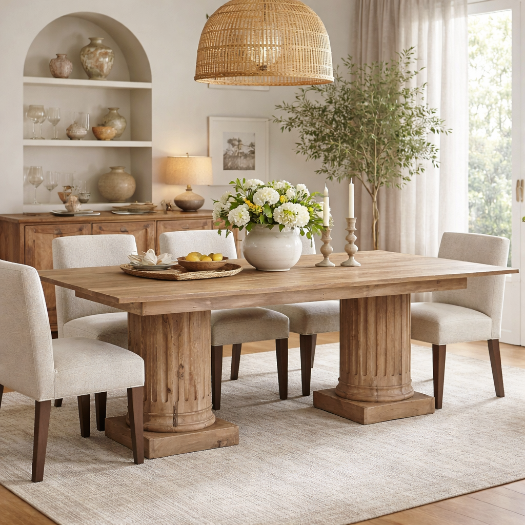 Wooden Column Rectangular Dining Table 220cm