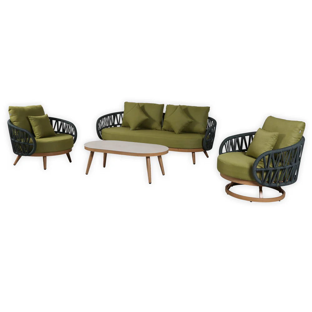 Luna Range Olive Green & Anthracite Rope Sofa Set | Premium Outdoor Lounge Furniture