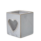White Ceramic Heart Cut-Out Square Tealight Holder