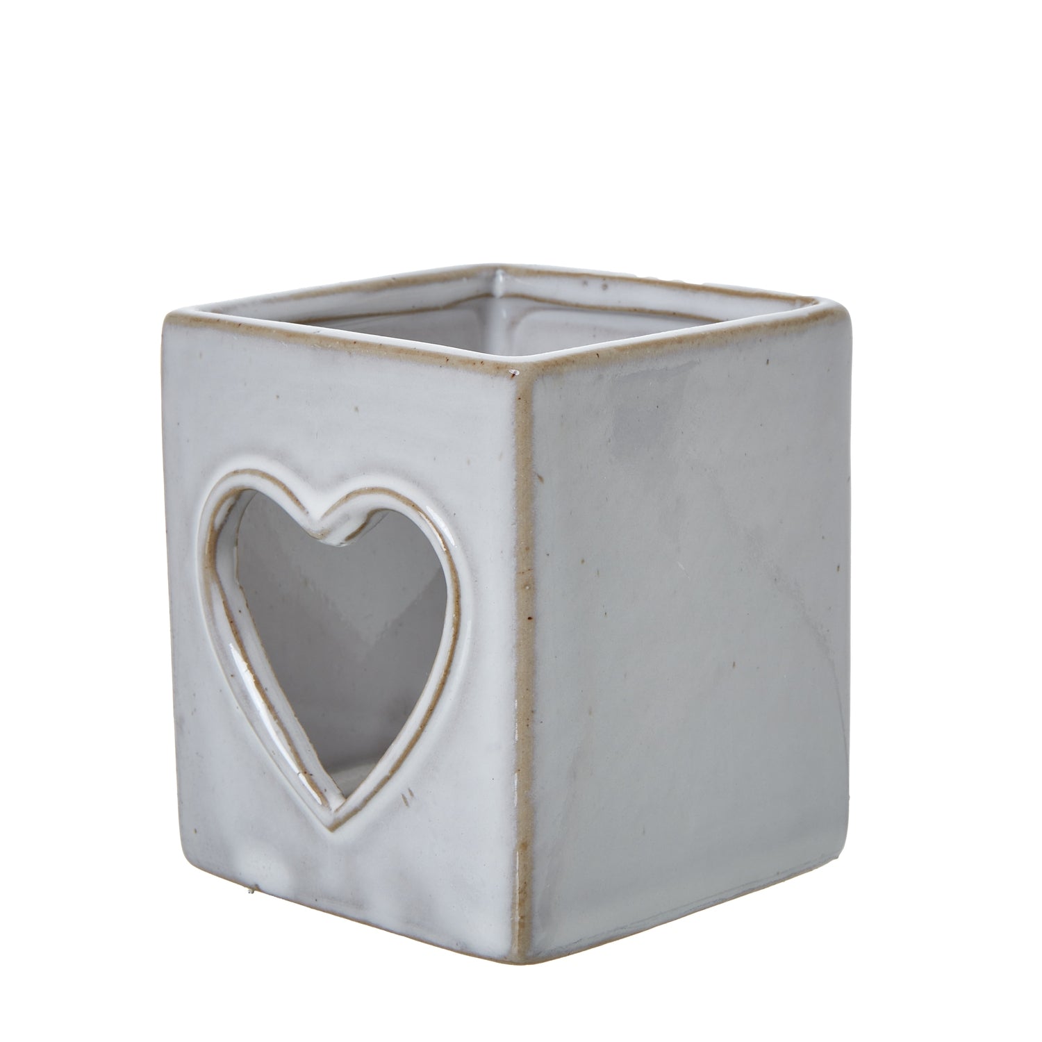 White Ceramic Heart Cut-Out Square Tealight Holder