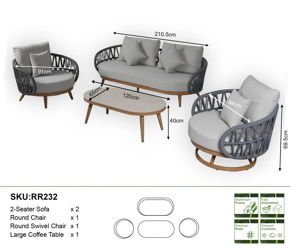 Luna Range White & Anthracite Rope Sofa Set | Premium Outdoor Lounge Furniture