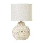 White Wash Small Bulbous Wicker Table Lamp With Linen Shade