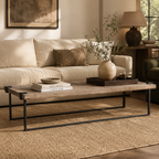 Industrial Wrought Iron Coffee Table with Rustic Wood Top