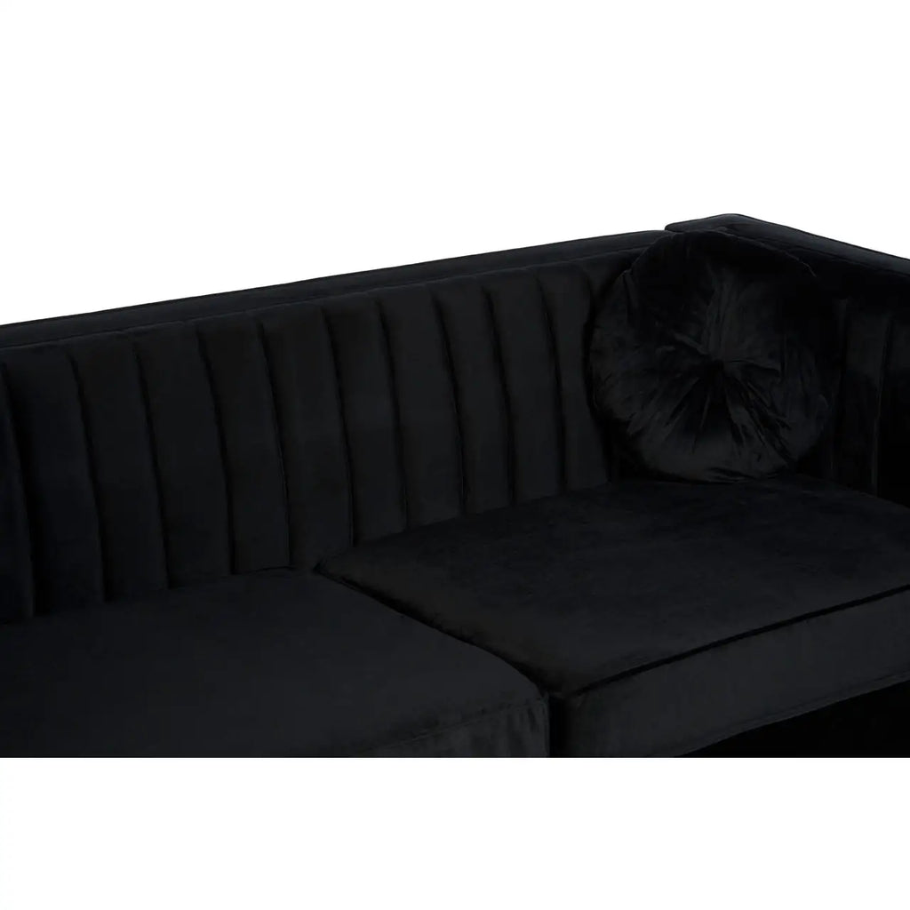 Farah Three Seater Black Velvet Sofa