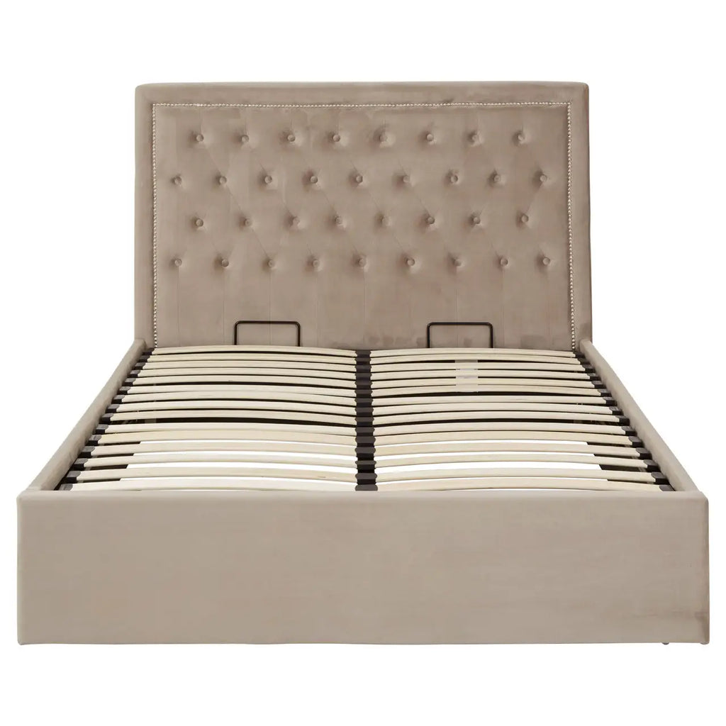 Hannah Mink Velvet Ottoman Double Bed