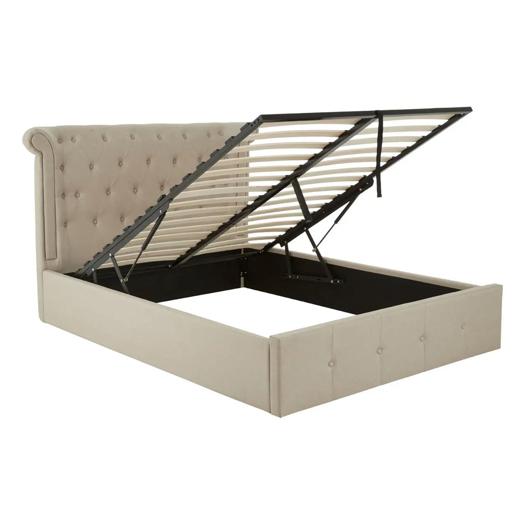 Edison Beige Double Ottoman Bed