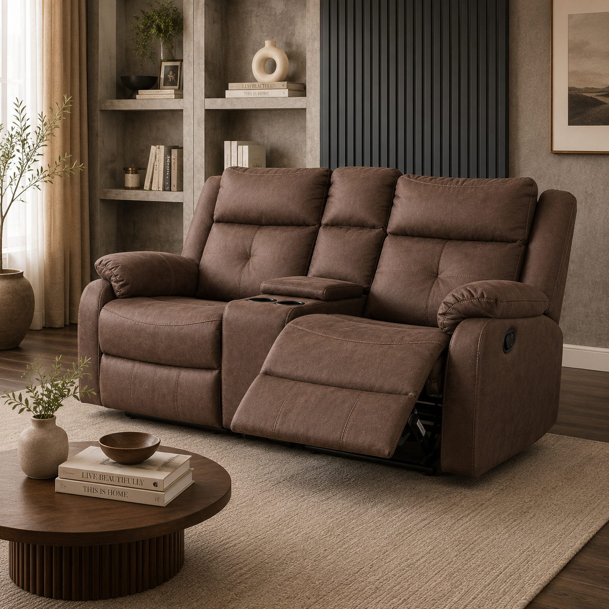 Casey 2 Seater Sofa with console Chestnut