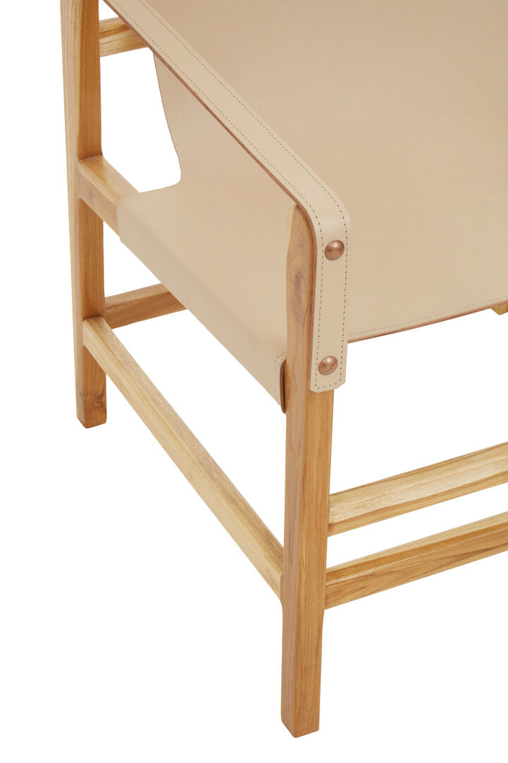 Kendari Cream Leather and Teak Wood Chair