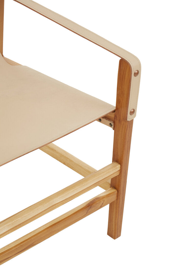 Kendari Cream Leather and Teak Wood Chair