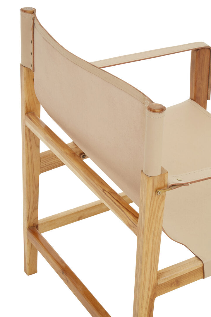 Kendari Cream Leather and Teak Wood Chair