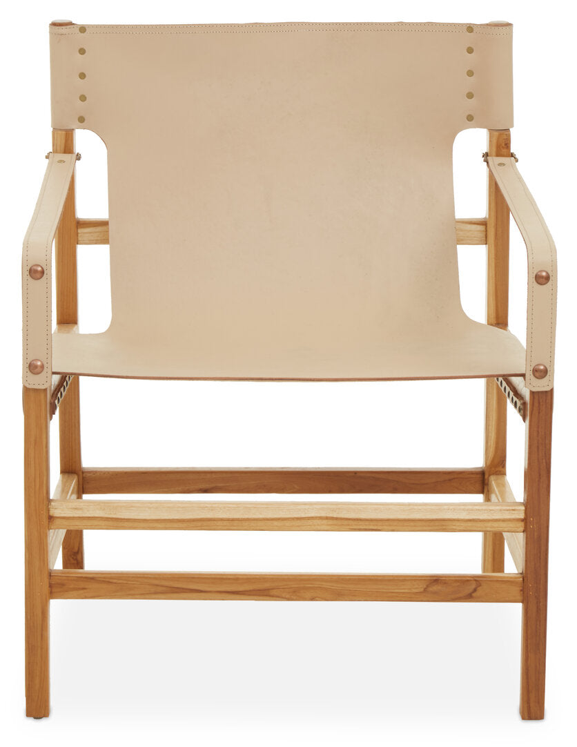 Kendari Cream Leather and Teak Wood Chair