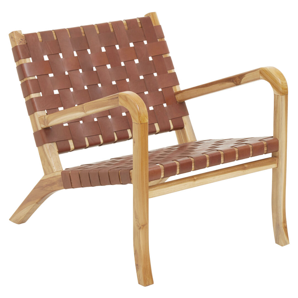 Kendari Dark Brown Leather and Teak Chair