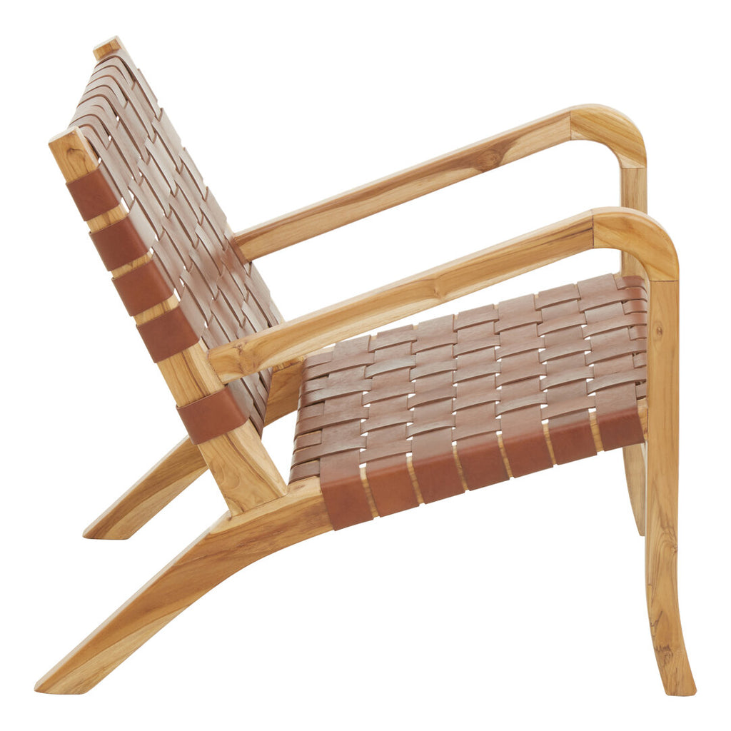 Kendari Dark Brown Leather and Teak Chair