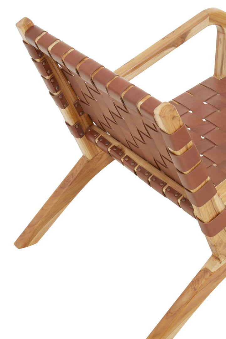 Kendari Dark Brown Leather and Teak Chair