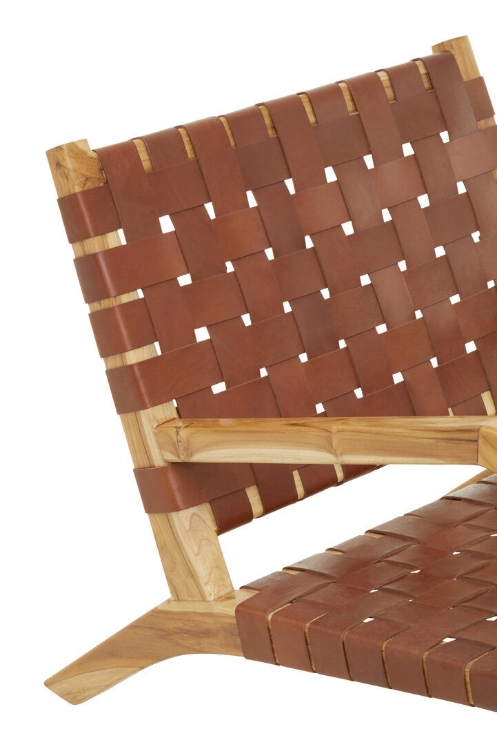 Kendari Dark Brown Leather and Teak Chair