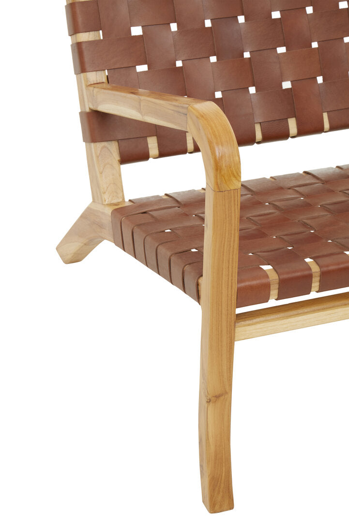 Kendari Dark Brown Leather and Teak Chair