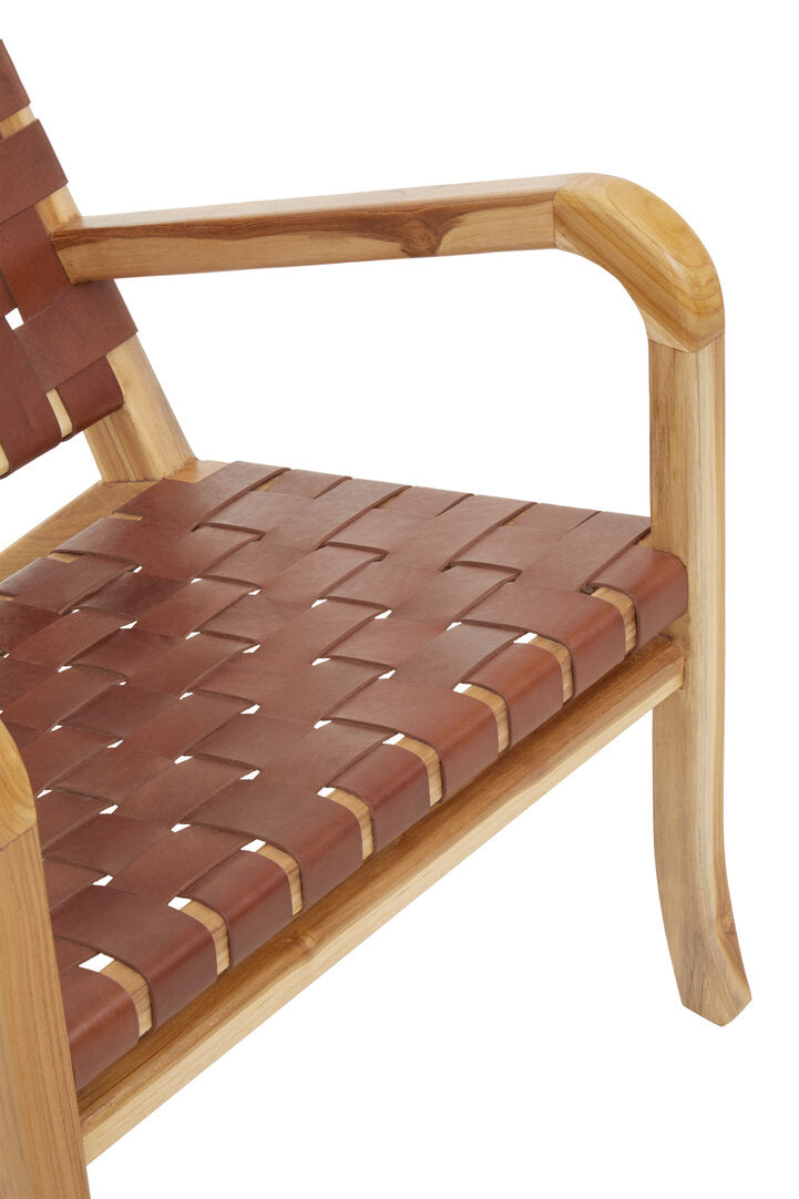 Kendari Dark Brown Leather and Teak Chair