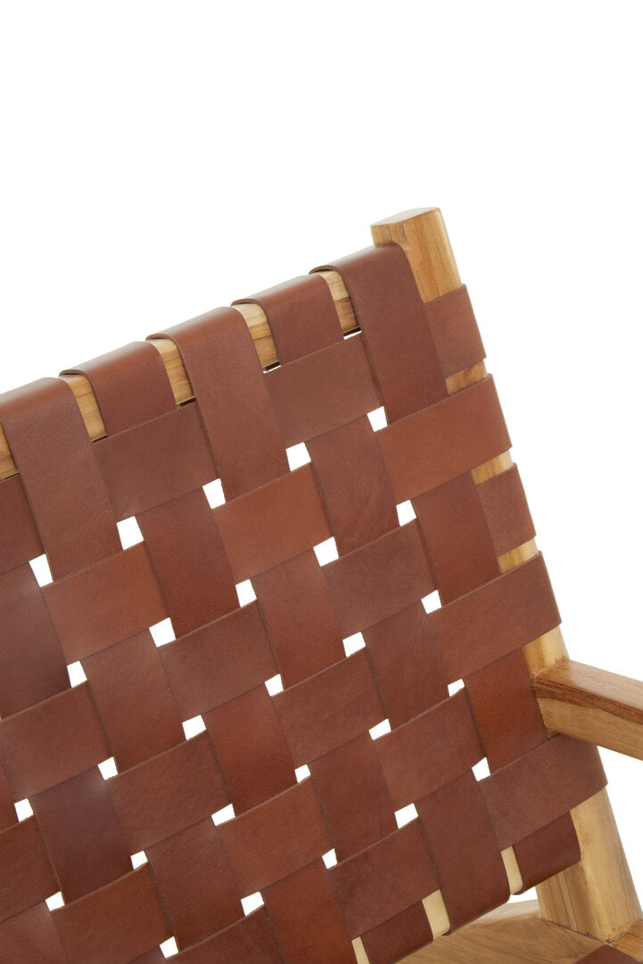 Kendari Dark Brown Leather and Teak Chair