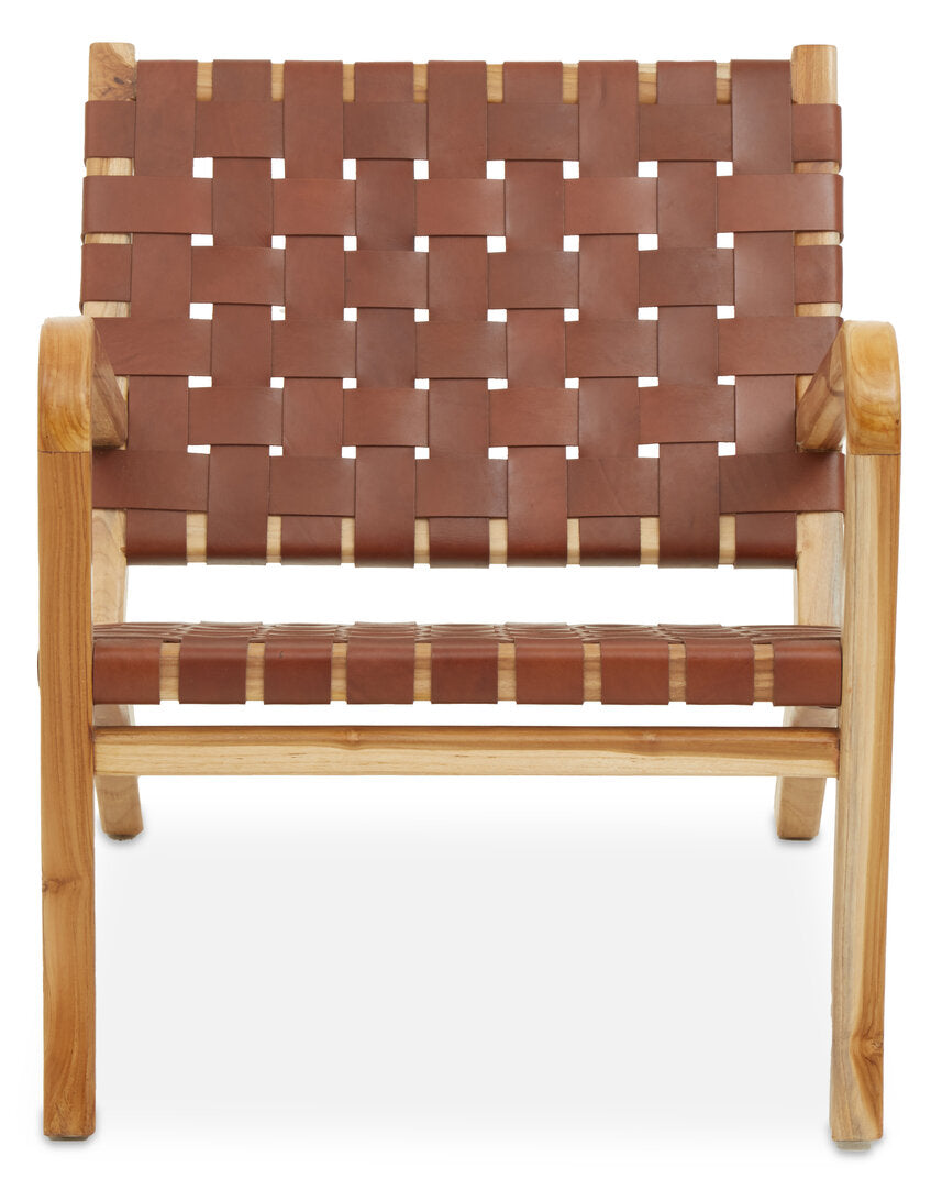 Kendari Dark Brown Leather and Teak Chair