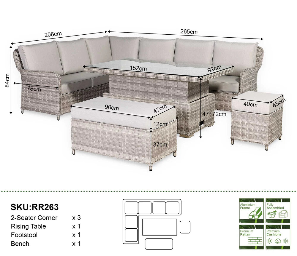 Havana Range High Back Left Hand Corner Sofa Set with Rising Table