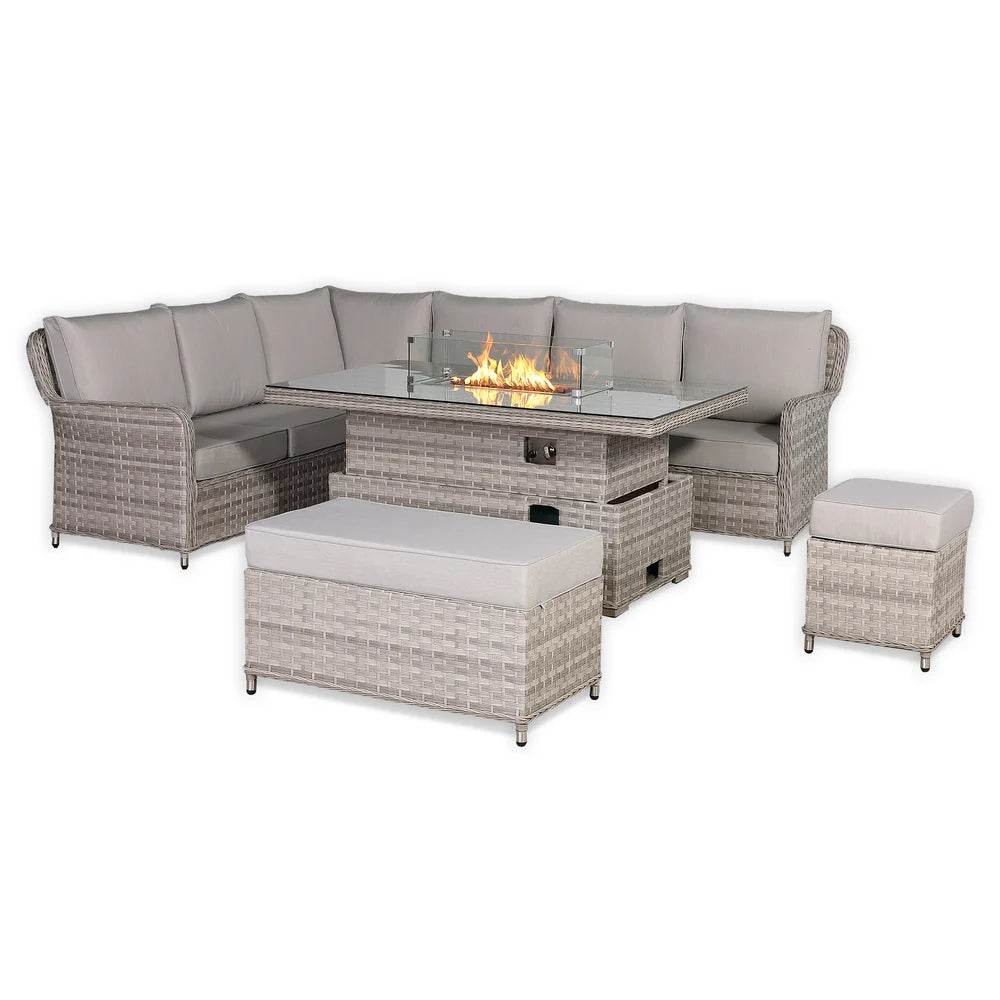 Havana Range High Back Left Hand Corner Sofa Set with Fire Pit Rising Table