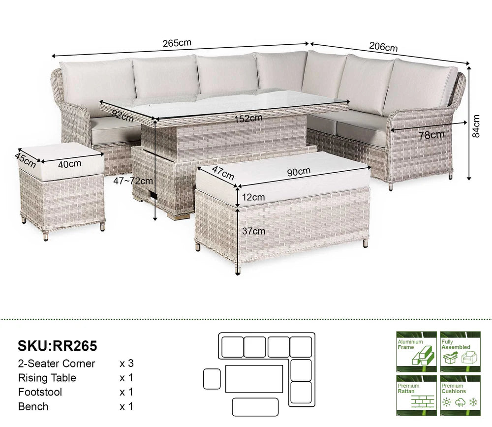 Havana Range High Back Right Hand Corner Sofa Set with Rising Table