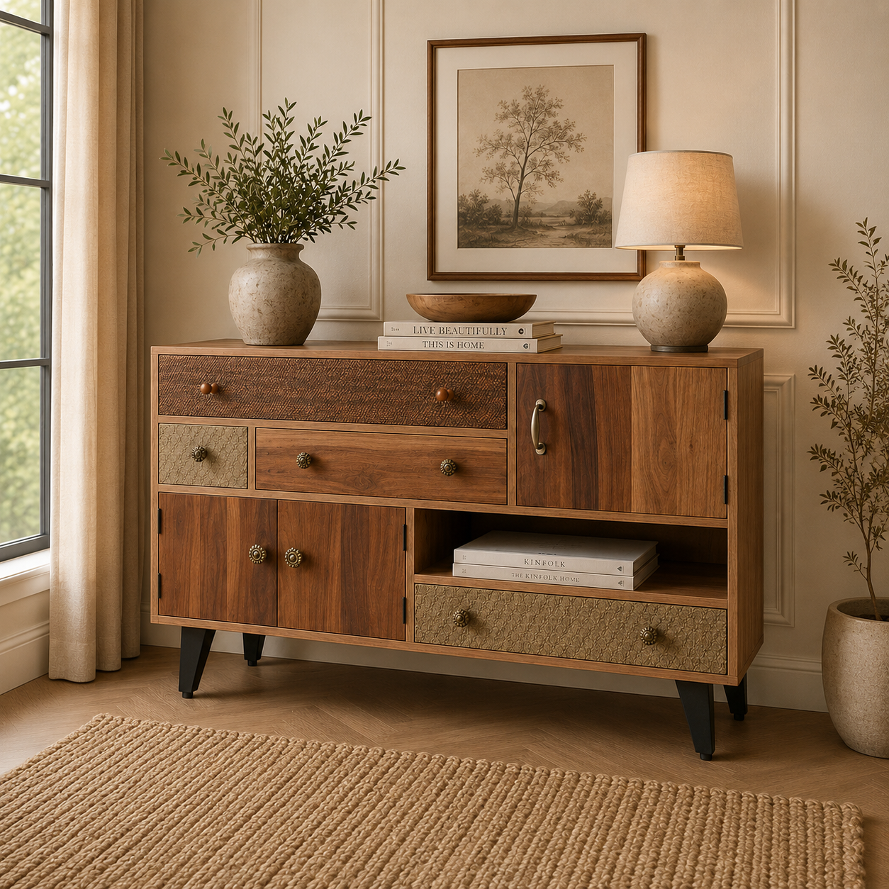 Patchwork Large Sideboard 3 door 3 draw 2 opens