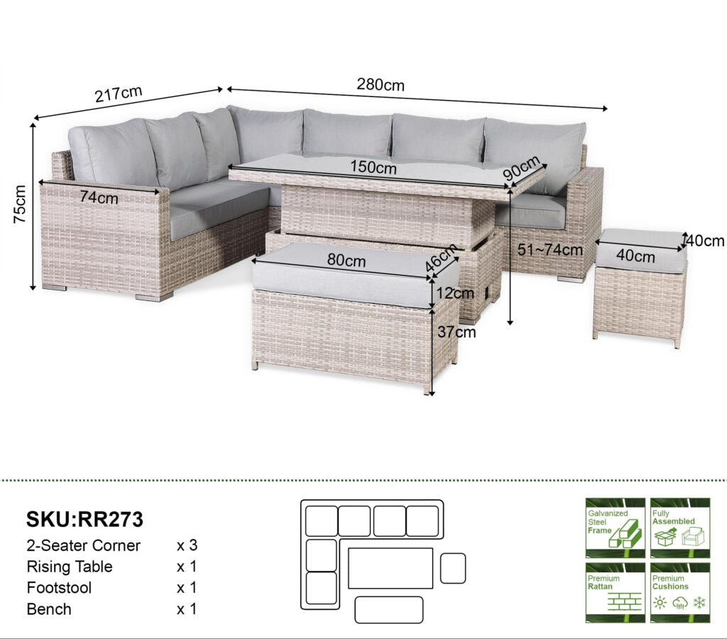Large Corner Rising Dining Set Grey