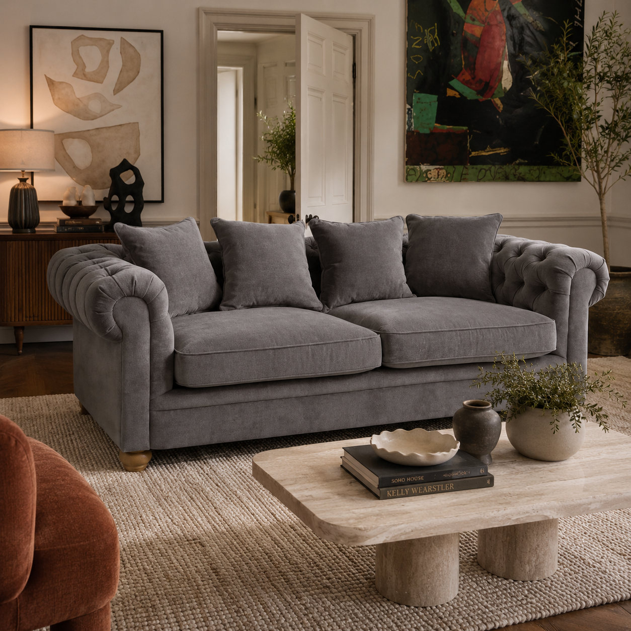 Spencer Three Seat Grey Fabric Sofa