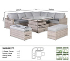 Large Equal Corner Rattan Dining Set with Rising Table Grey