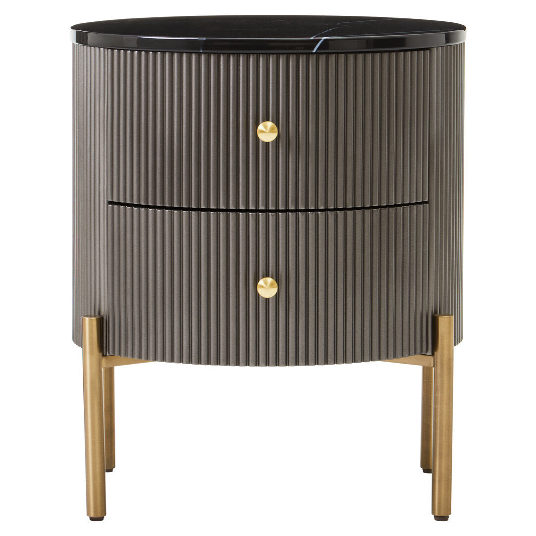 Dervio Grey Two Drawer Chest with Black Marble Top