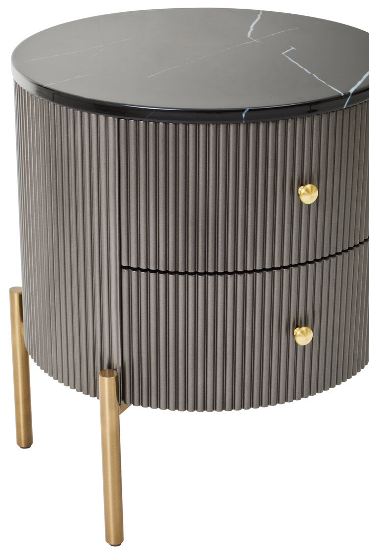 Dervio Grey Two Drawer Chest with Black Marble Top