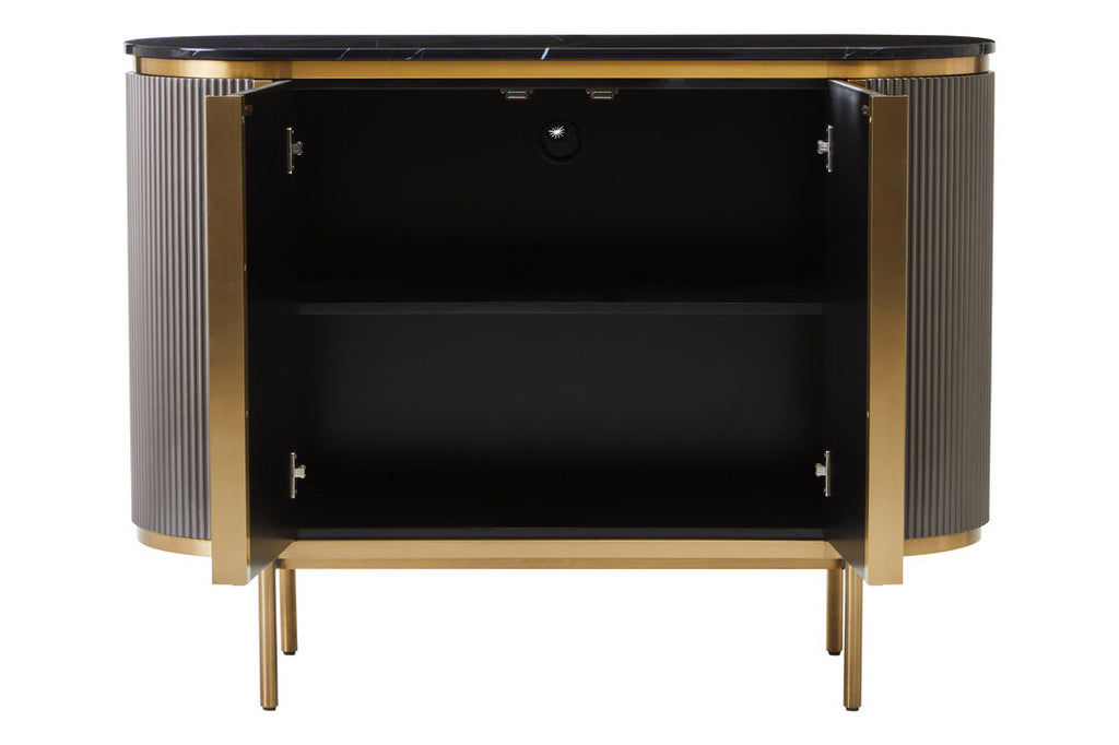 Dervio Grey Two Door Sideboard with Black Marble Top