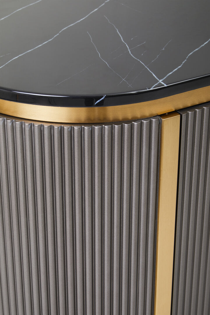 Dervio Grey Two Door Sideboard with Black Marble Top