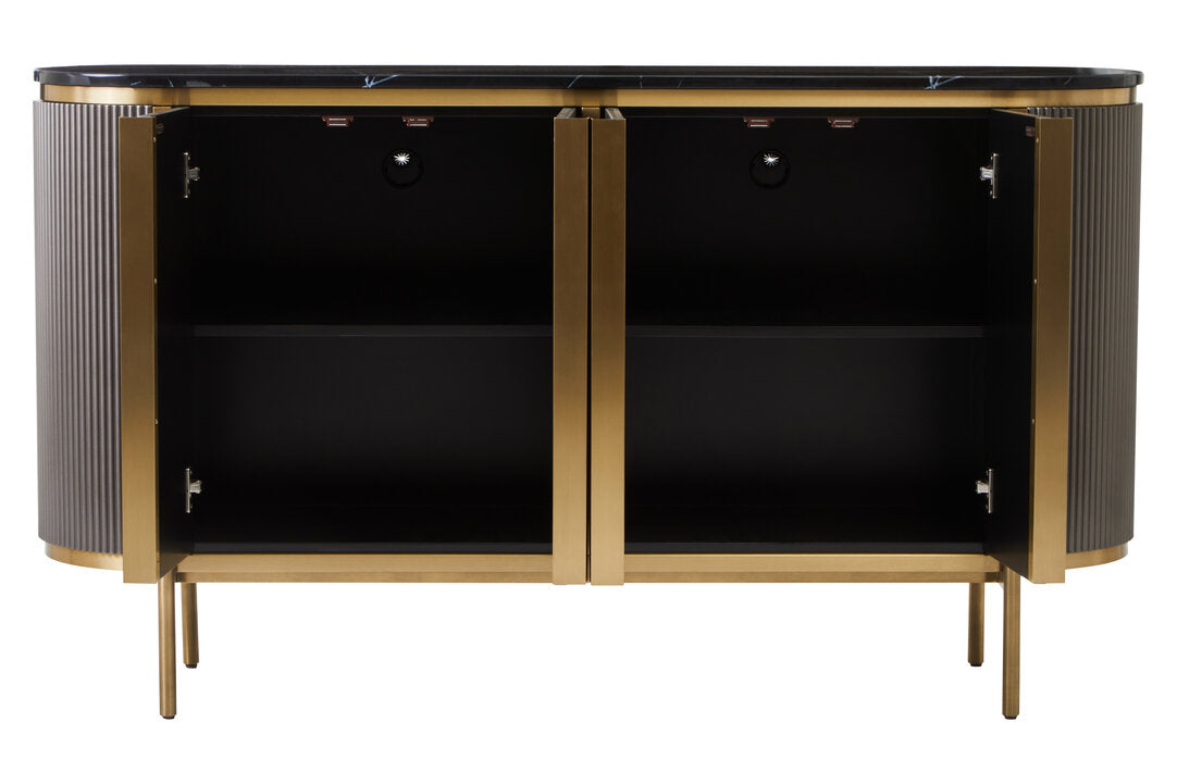 Dervio Grey Four Door Sideboard With Black Marble Top
