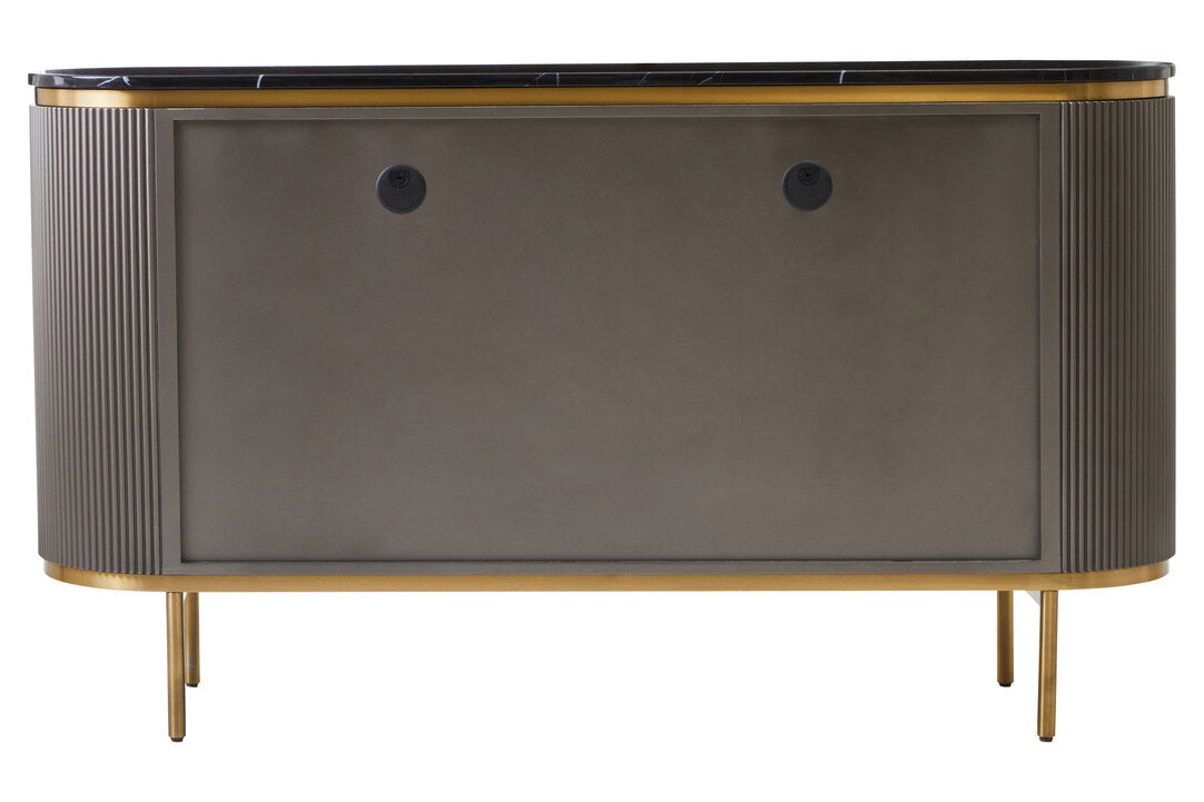 Dervio Grey Four Door Sideboard With Black Marble Top