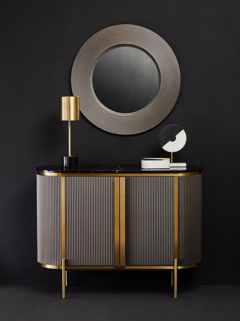 Dervio Grey Two Door Sideboard with Black Marble Top