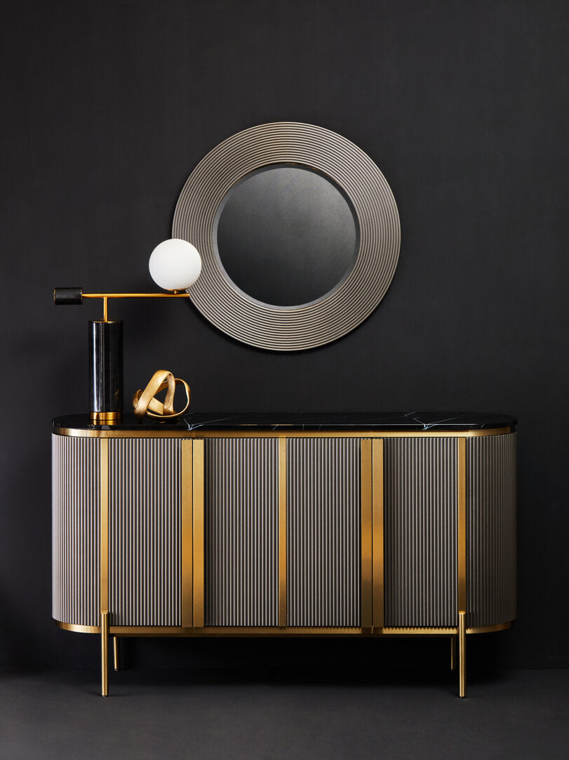 Dervio Grey Four Door Sideboard With Black Marble Top