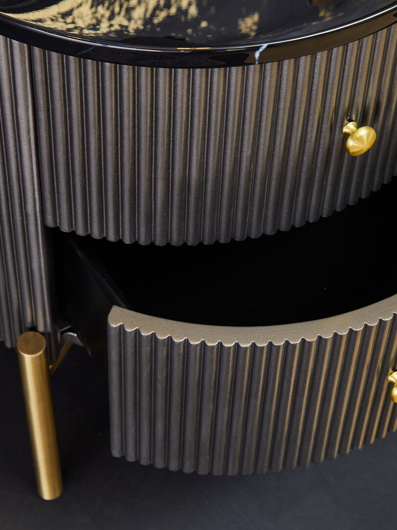 Dervio Grey Two Drawer Chest with Black Marble Top