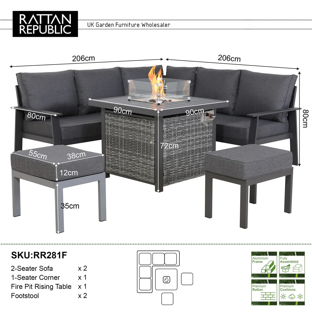 Titan Range Square Corner Sofa Set with Fire Pit Table