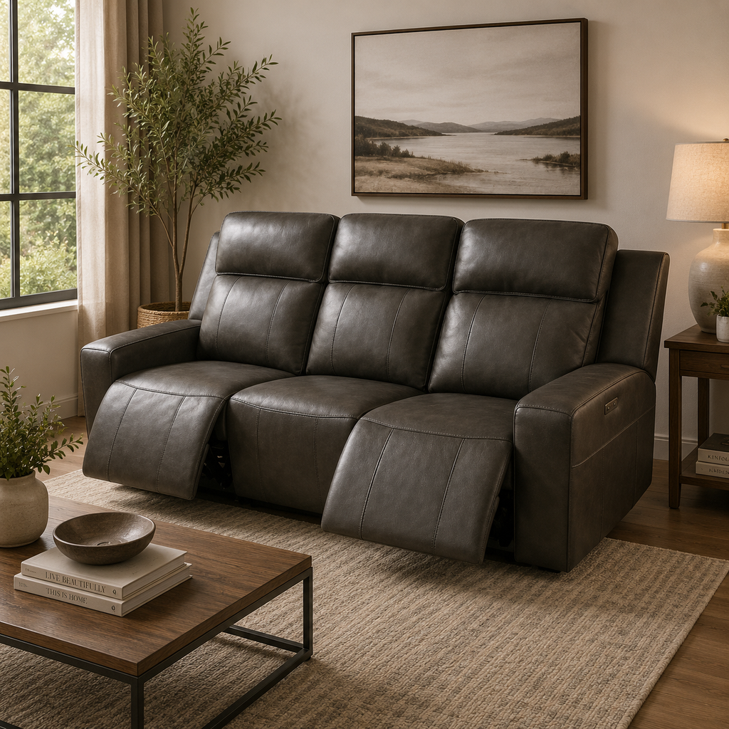 Barcelona Electric Recliner Sofa Grey 3 Seater