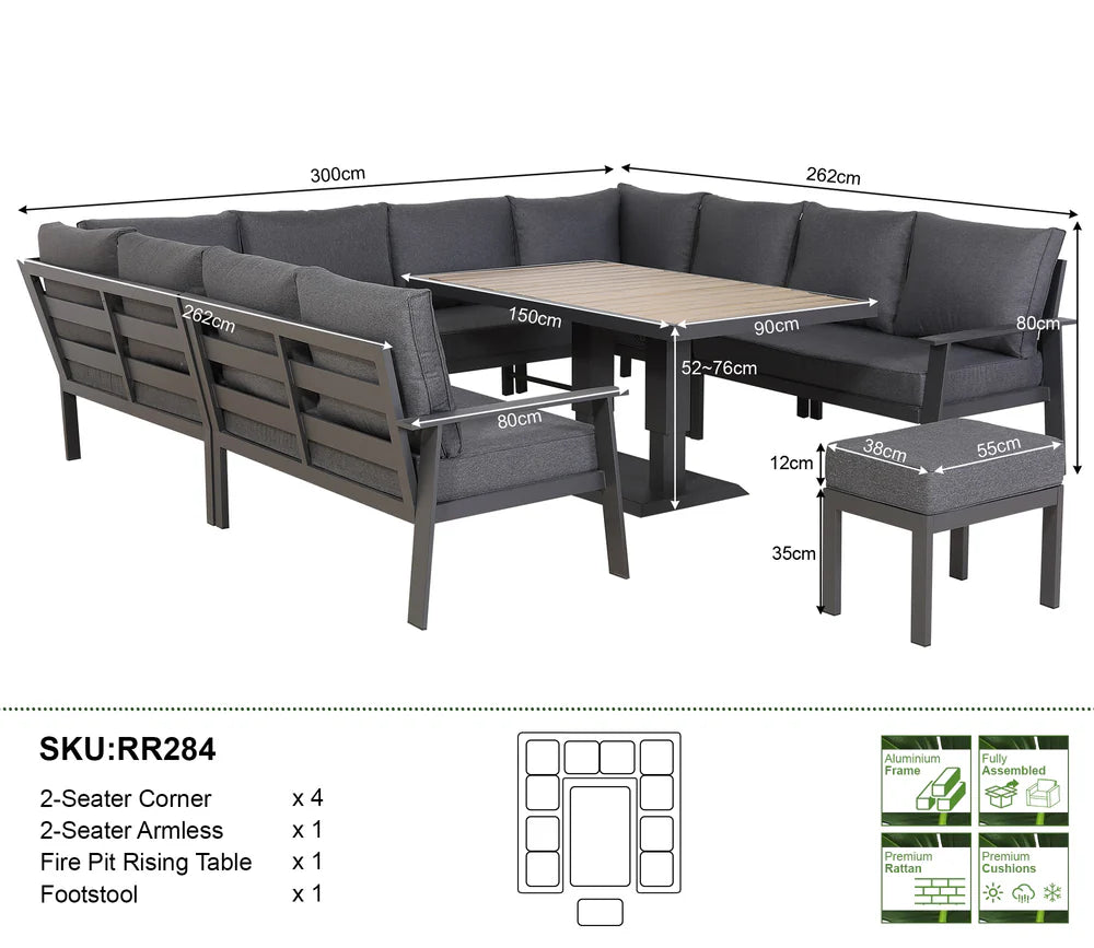 Titan Range U-Shape Corner Sofa Set with Rising Table