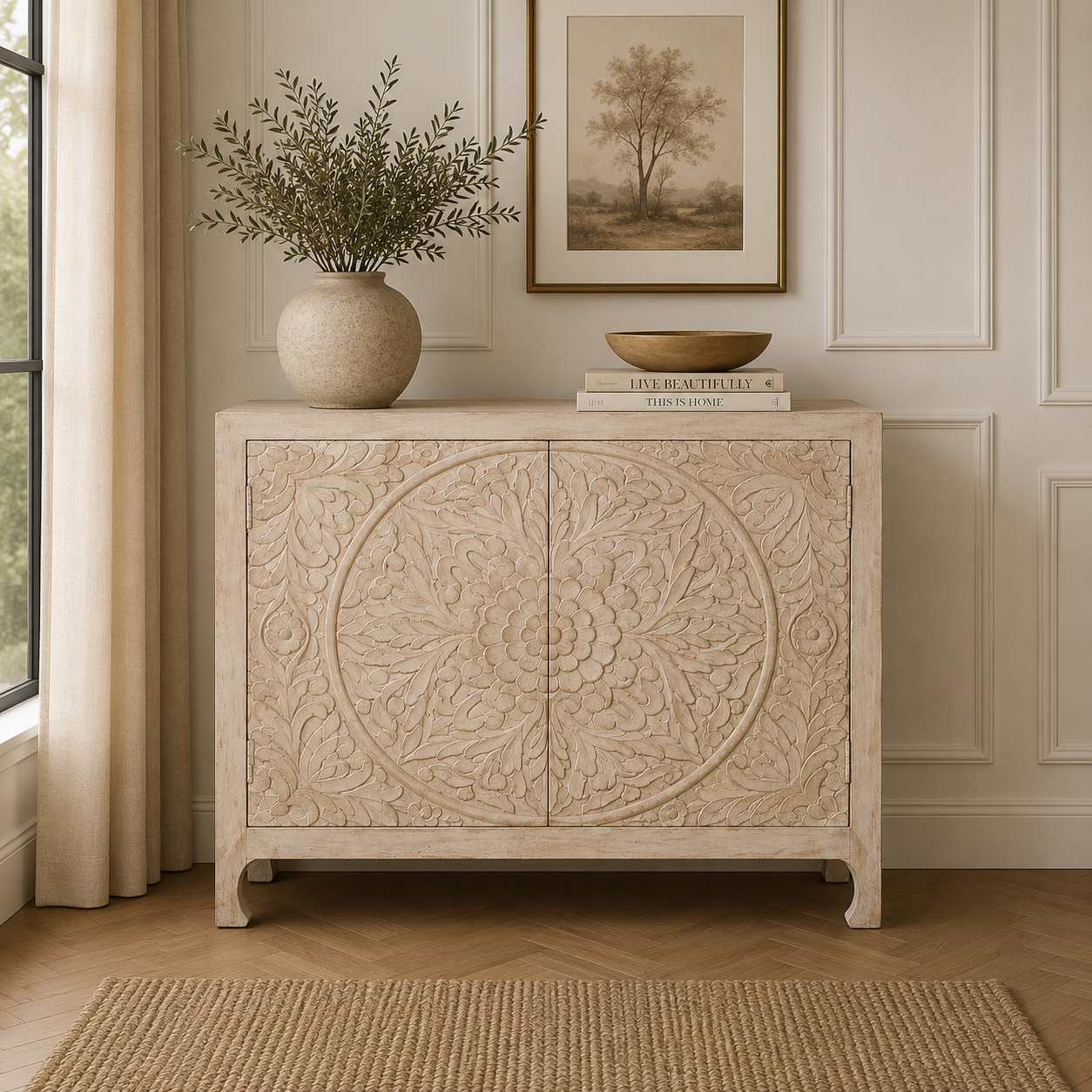 Ornate Wooden 2 Door Cupboard