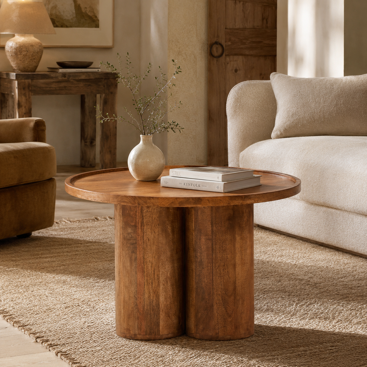 Walsa Natural Mango Wood Column Detail Coffee Table