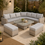 Large Equal Corner Rattan Dining Set with Rising Table Grey
